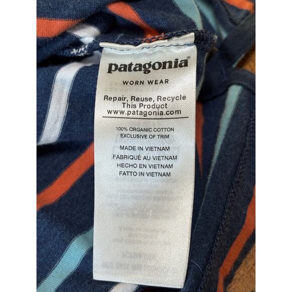 Mens Patagonia Blue Orange Stripe Short Sleeve Organic Cotton Polo Shirt XL - Picture 9 of 9